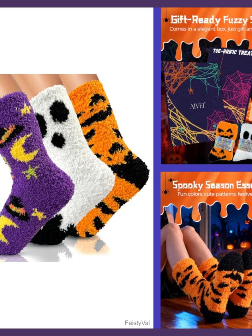 AIVEI Womens Buttery Soft Fuzzy Socks Cozy Halloween Slipper Socks